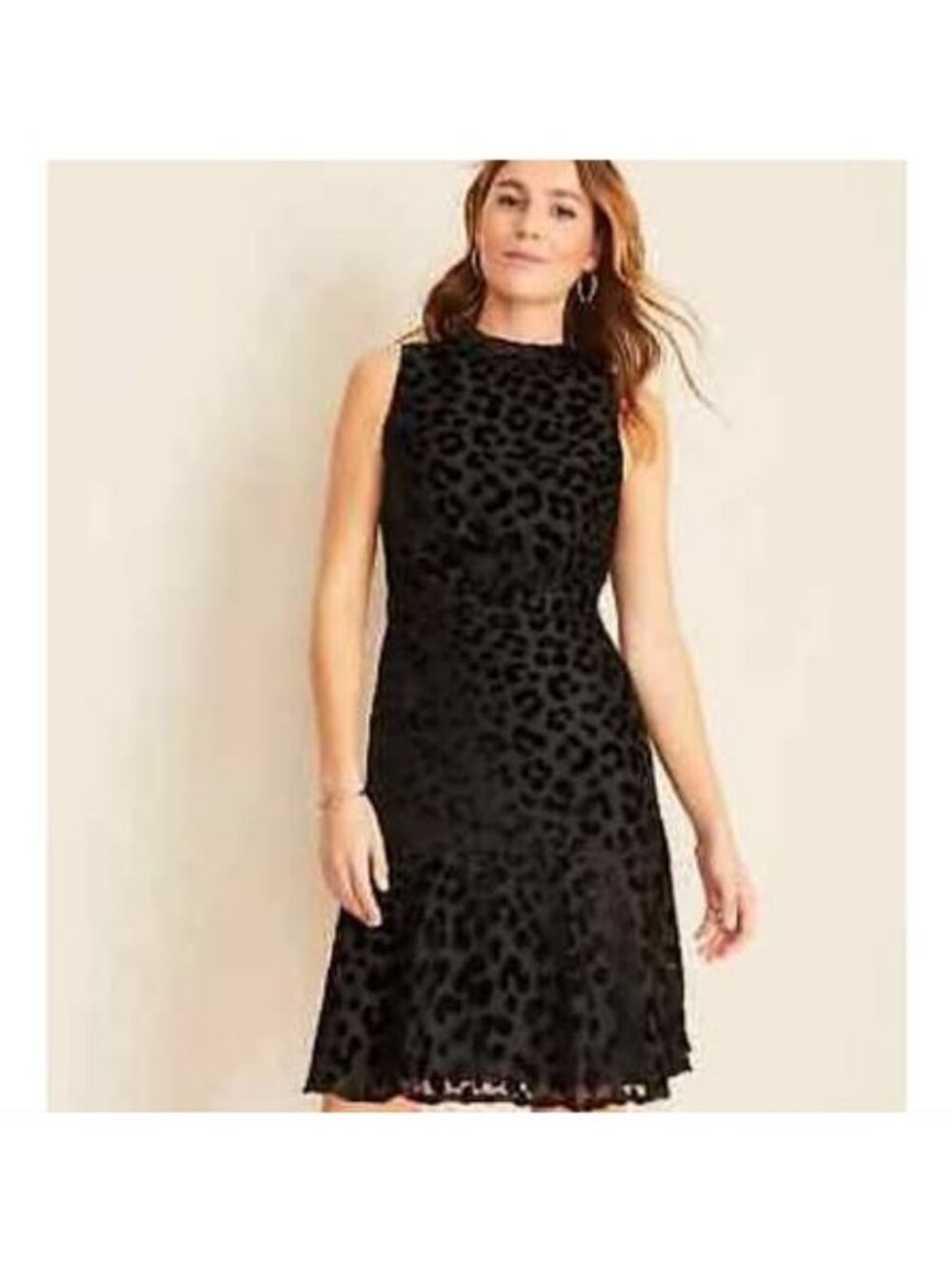 NWT Ann Taylor Cheetah Black Velvet Mock Neck Sleeveless Sheath Dress Sz 0